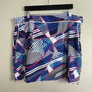 Emerald 18 Skort Mixed‎ Geometric Pattern Blue Black White Size 16 Skirt